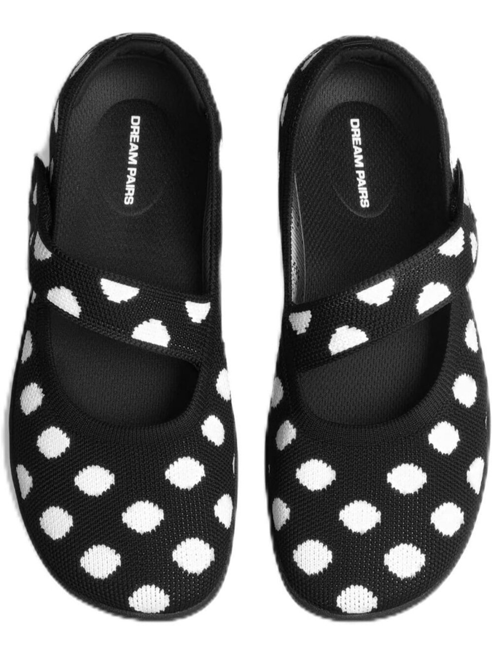 Dream Pairs Women's Polka Dot Mary Jane Wide Toe Ballet Flats Black Knit Shoes